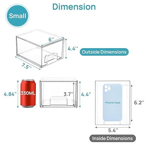 Vtopmart 4 Pack Small Clear Stackable Storage Drawers,Acrylic Bathroom Makeup Organizer,Plastic Storage Bins For Vanity, Undersink, Kitchen Cabinets, Pantry, Home Organization thumbnail 3