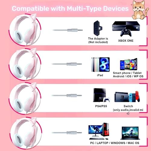 Anivia Pink Gaming Headset with Microphone for PC Computer iOS Mac PS4 PS5 Xbox One Phone, 3D Surround Sound, Soft Memory Foam Ear Cushion, Wired Over-Ear Headphones with Mic for Gamer thumbnail 6