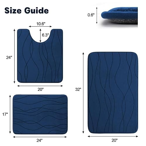 YIHOUSE Memory Foam Blue Bathroom Rug Sets 3 Piece, Ultra Absorbent Bath Mat for Bathroom - Non-Slip Machine Washable & Dry Quickly, 3 Piece Bathroom Mat Set, Navy Blue thumbnail 2