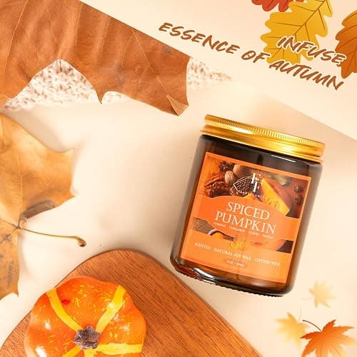 Fall Candle, Spiced Pumpkin Scented Candles for Home, Natural Soy Autumn Candle Aromatherapy Candle, 7 oz Jar Candles Fall Gifts for Women Men thumbnail 5