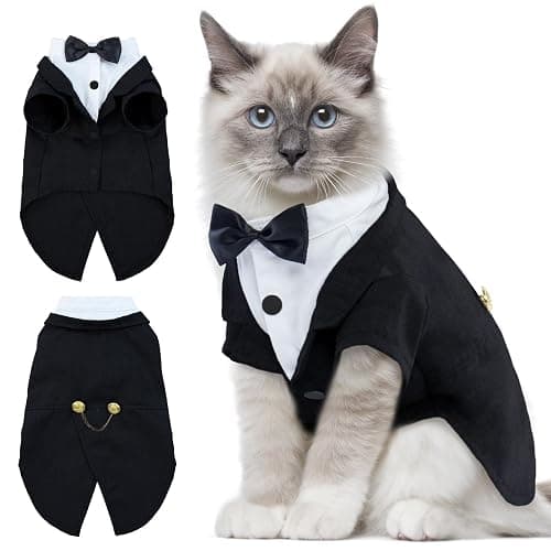 DENTRUN Cat Tuxedo Outfit, Sphynx Cat Costume Formal Suit with Bow Tie | Bow tie accessory, stylish tuxedo formal attire, for Sphynx & fluffy cats, wedding/party wear, XS-XXL. - Image 1