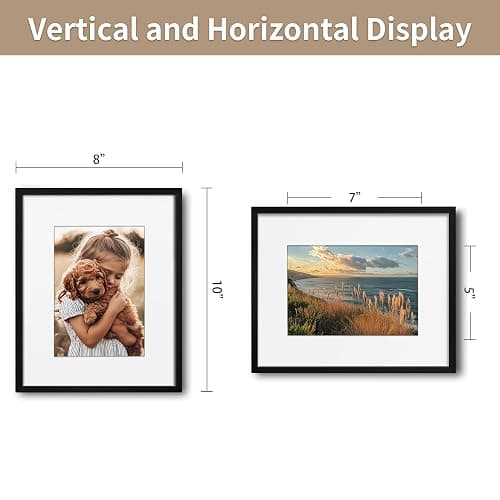 ZLG Black 8x10 Frame, Premium Metal Frame Matted to 5x7, 8x10 Picture Frame, High Definition Plexiglass, Wall Hook Included, Set of 3 thumbnail 5