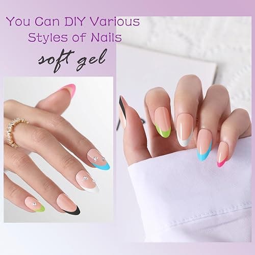 Short Almond French Tip Press on Nails, 150pcs Brighter Soft Press on Nails in 15Sizes, Pre-lasting Acrylic Gel Nail Tips, No Need to File Fake False Nail Tips Extension for Women Girl Nails thumbnail 2