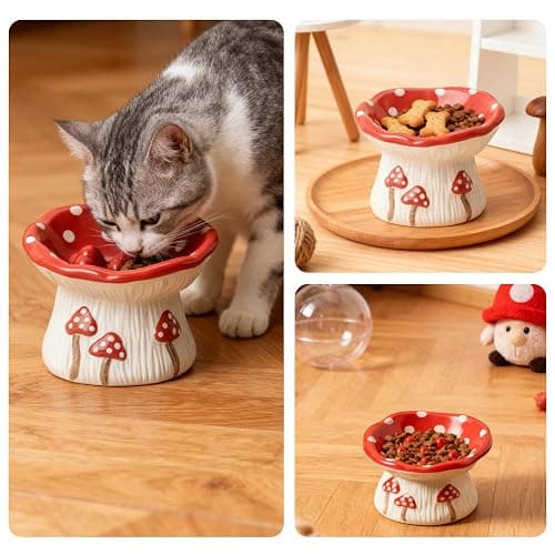 Cat Slow Feeder Bowl, Ceramic Slow Feeder Cat Bowls, Cute Mushroom Elevated Cats Bowl, Anti-Fatigue & Anti-Vomiting thumbnail 6