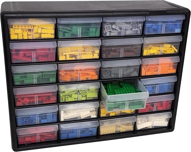 Akro-Mils 24-Drawer Plastic Drawer Storage Cabinet for Garage Organization, Bead Organizer, Building Bricks Storage, Teacher Toolbox, Makeup Organizer, 20" W x 6" D x 16" H, 10124 Black thumbnail 10