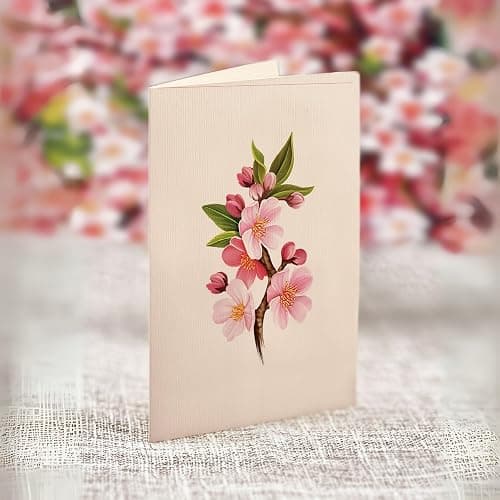 Freshcut Paper Pop Up Cards, Japanese Cherry Blossoms, 12 Inch Life Sized Forever Flower Bouquet 3D Popup Greeting Card, Birthday Cards, Thank You Card, Blank Notecard & Envelope thumbnail 5