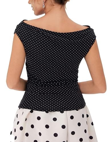 CIDER Women's Polka Dot Top Going Out Crop Tank Tops Boat Neck Ruched Summer Tops Trendy Cute Y2K Outfits thumbnail 5