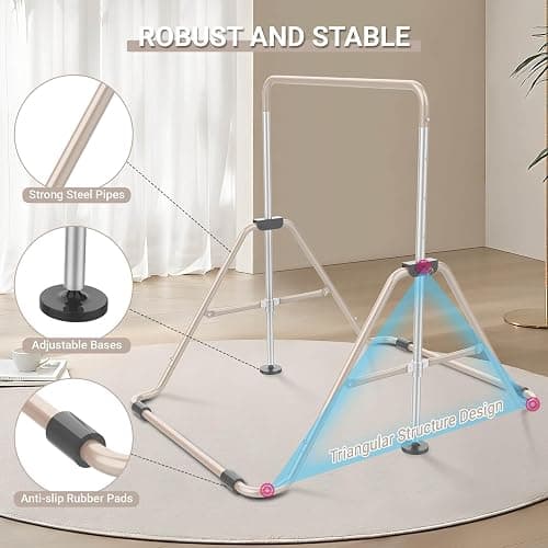 Nimsqury Foldable Gymnastics Bar, 5-Height Adjustable Gymnastic Bars for Kids at Home,Robust & Stable for Indoor/Outdoor Using,Weight Limit 140LBS thumbnail 4