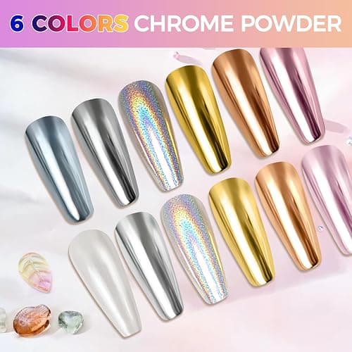 DRMODE Chrome Nail Powder, 6 Colors Gold Silver White Pearl Holo Rose Gold | Mirror Effect Iridescent Holographic Pink Brown Chrome Powder Palette, Pigment Glitter Dust for Manicure Nails Art Decoration thumbnail 6