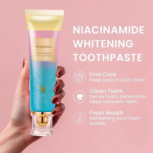 BodyAccel Niacinamide Whitening Toothpaste, Brightens and Whitens Teeth, Stain Removal Natural Gentle, Fresh Breath thumbnail 2