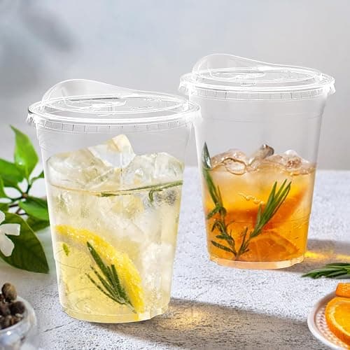Dealusy 100 Pack - 16 oz Clear Plastic Cups with Lids, Sturdy & Food Safe Iced Coffee Cups with lids, Disposable Plastic Smoothie Cups for Cold Drinks, Sip Lids thumbnail 2