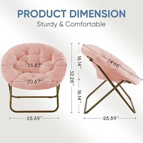DUMOS Faux Fur Saucer Chair, Living Room Folding Lounge Chair | XL Circle Moon Mushroom Style, Gaming Dorm Small Spaces, Foldable Oversized Accent Seat, Reading thumbnail 3