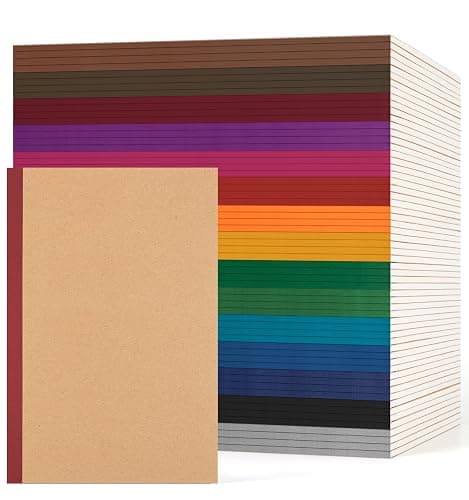 ALKALO 60 Pack Lined Notebook Journals Bulk, A5 College Ruled Composition Notebook, Kraft Cover with Vintage Spines, 8.3”x 5.5”, 15 Colors 60 Pages for School Office Travel - Image 1