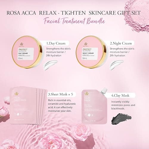 Rose 23 Pcs Facial Skin Care Set, Luxury Bath and Body Gifts for Women, Spa & Self-Care Gifts, Sheet Mask, Eye Mask, Gua Sha, Cream, Face Oil, Birthday, Christmas, Valentines, Mother Day, Girlfriend thumbnail 3