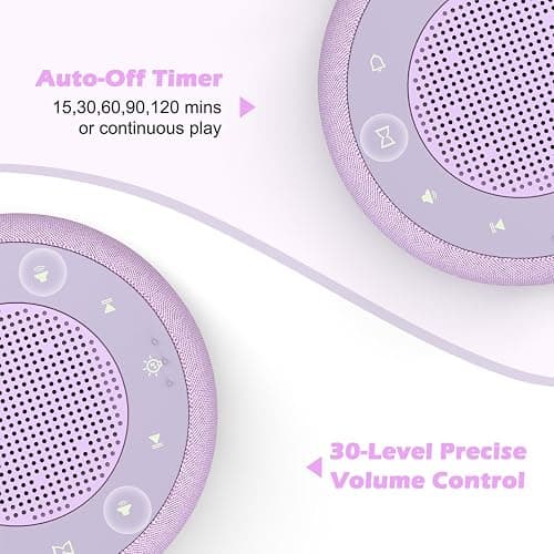 Buffbee Sound Machine & Alarm Clock 2-in-1, 0-100% Clock Face Brightness, Bottom Colored Light, Sleep Timer, Precise 30-Level Volume White Noise Machine, Digital Alarm Clocks for Bedrooms - Purple thumbnail 5