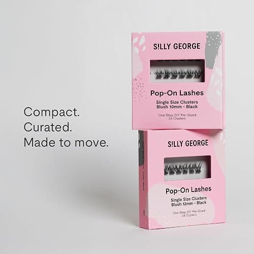 Silly George Single-Size Pop-On Lashes - DIY 1-Step Pre-Glued Faux Eyelash Cluster Kit, Natural Look Extensions, Pack of 24 Individual Clusters, Black - Blush, 12mm thumbnail 4