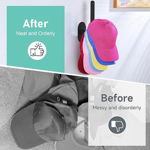 Eiito Hat Hooks for Caps Storage-4Pack,Multi-Purpose Hat Organizer,Strong Adhesive Hat Racks for Wall, Two Mounting Options RV Organization and Storage Cap Hanger(Black) thumbnail 4
