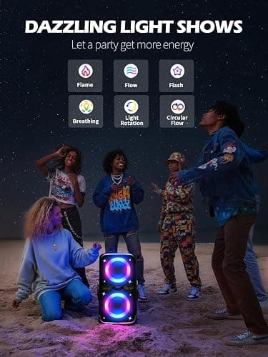 FREEPEAR Party Bluetooth Speaker - 240W Peak Loud Speaker, Dazzling Light Show, Deep Bass, IPX4 Waterproof, 15H Battery, TWS Pairing, BT 5.3 Wireless, Portable for Home/Outdoor/Beach/Pool Party thumbnail 3