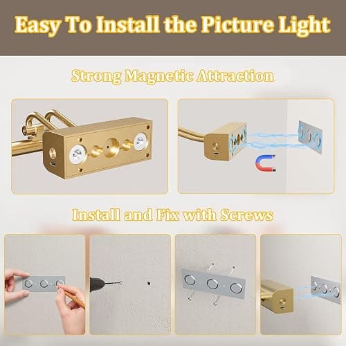 Percantis 13.8'' Battery Operated Picture Light for Wall, Remote Control | 4000mAh Cordless,Gold Wall Light, Magnetic for Easy to Charge,Timers, Display for Gallery Living Room Bedroom thumbnail 5