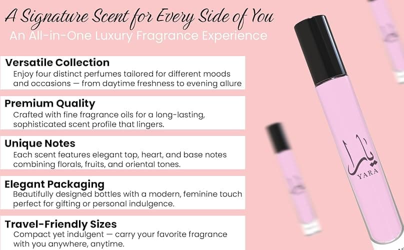 Equivalence Yara's 4 Pieces Set Eau De Parfum Spray for Women edition travel Size BUNDLE 0.34 Ounce Moi +Tous + Candy +Pink, LARGE BOTTLES NOT INCLUDED It is only a reference thumbnail 5