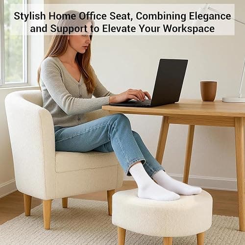DAZONE Sherpa Accent Chair with Ottoman, White Fluffy Teddy Barrel Armchair for Cozy Living Room, Small Comfy Chairs for Bedroom, Reading Corner thumbnail 8