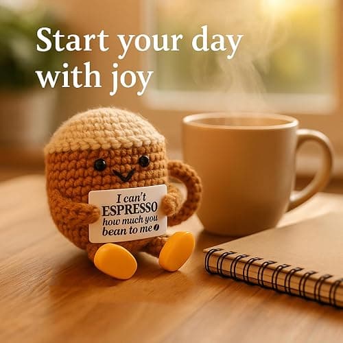 TWPER Christmas Stocking Stuffers Birthday Gifts for Women Men Positive Crochet Coffee Cup Desk Decor–Cute Coffee Lover Gift for Best Friend Girlfriend Couple Wife Husband Anniversary Thank You thumbnail 6