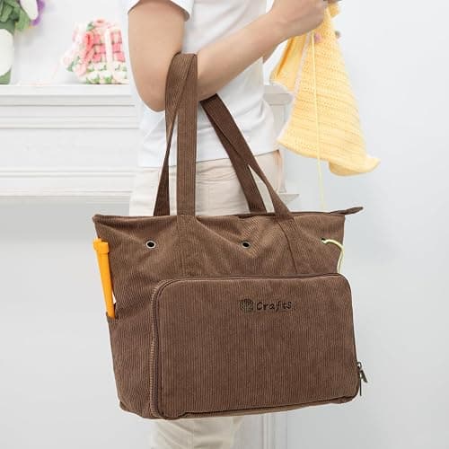 MYBAGZING Large Yarn Tote Organizer – Corduroy Knitting Storage Holder for Yarn, Hooks & Accessories, Portable Craft Carryall for Crocheting Lovers, Mother’s Day Gift thumbnail 7