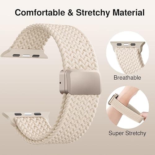 Braided Stretchy Band Compatible with Apple Watch Bands 38mm 40mm 41mm 42mm 44mm 45mm 46mm 49mm Women Men, Soft Nylon Solo Loop Magnetic Sport Strap for iWatch Series 11 10 9 8 7 6 5 4 3 2 1 SE Ultra thumbnail 3