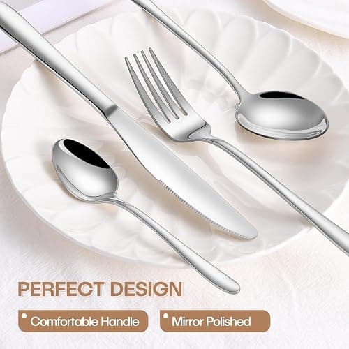 Cutlery Set, NINIROR 16 Piece Food-Grade Stainless Steel Flatware Silverware Set for 4 People Include Spoon Knife and Fork Sets Mirror Polished Dishwasher Safe for Home Kitchen Restaurant thumbnail 5