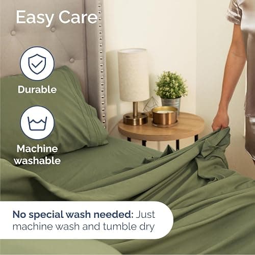 Queen Size 4 Piece Sheet Set - Breathable & Cooling Sheets - Sage Green | Hotel Luxury Bed Sheets for Women & Men, Deep Pockets, Easy-Fit, Extra Soft and Wrinkle Free Sheets, Oeko-Tex Bed Sheet Set thumbnail 7