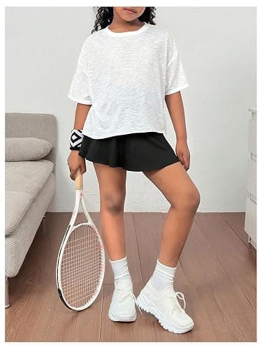 QJQ Girl's Open Back Workout Tees Cut Out Short Sleeve Crew Neck Loose Fit Running T Shirts thumbnail 5