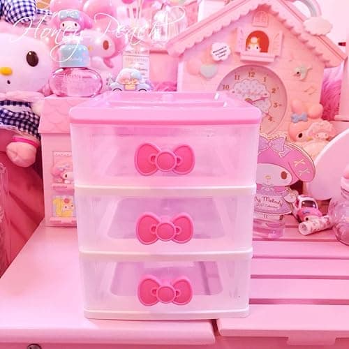WQURC Lovely Girls Receiving Storage Cabinets Box Room Desktop Makeup Organizer With Three-tier Desk Receiving Drawers N Pink Bowknot (Classical) thumbnail 4