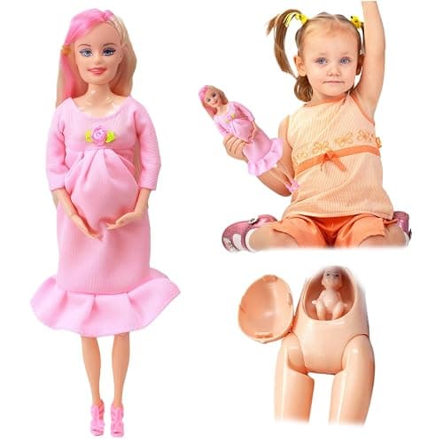 Neroyaner Pregnant Mother Doll 11.5" ABS Plastic Pregnant Doll with Baby in Tummy for Kids Gift, Style 2 - Style 2 - Image 1