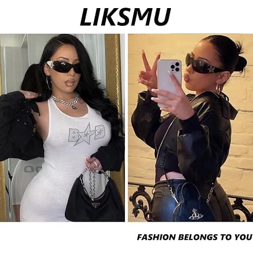 Rimless Y2K Sunglasses for Women Men Wrap Around Fashion Sunglasses Oversized Frameless Trendy Sun Glasses thumbnail 2