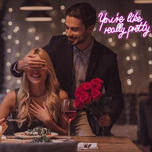 Lucunstar You're Like Really Pretty Neon Sign Led Sign Pink Led Neon Light for Wall Decor Neon Signs for Wall Decor Light Sign for Wedding Dimmable Switch USB with Neon Sign for Bedroom Home Decor thumbnail 4
