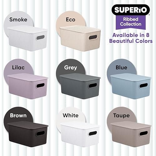 Decorative Plastic Basket Lidded Home Storage Bins Organizer, Medium Lilac Purple (1 Pack - 5 Liter) Stackable Container Box, for Organizing Closet Storage Bins for Shelves - Ribbed Collection thumbnail 7