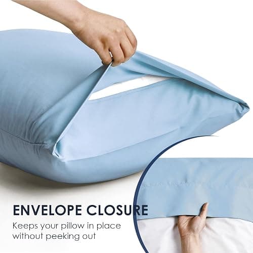 FreshCulture Light Blue Pillowcases Queen Size 2 Pack - Pillowcase Set - Envelope Closure - Soft Brushed Microfiber Fabric - 20x30 Inches Pillow Case Set of 2 for Home, Hotels, Schools thumbnail 5