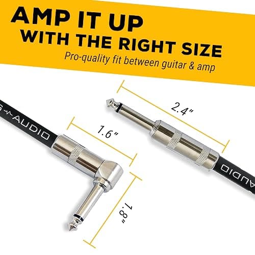 GLS Audio Instrument Cable - Amp Cord for Bass & Electric Guitar - Straight to Right Angle 1/4 Inch Instrument Cable - Black/Grey Braided Tweed, 6 Ft thumbnail 6
