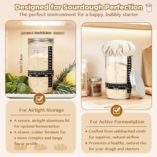 SORON Sourdough Starter Kit, Banneton Bread Proofing Basket with Glass Sour Dough Starter Jar, Sourdough Bread Baking Supplies Tools, 9" Round & 10" Oval Banneton Baskets, Gift Set for Homemade Making thumbnail 5