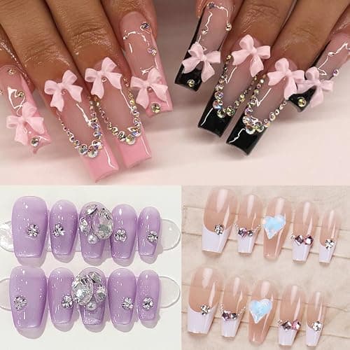 10000pcs Nail Charms and Gems:Pink Cute Bow Heart 3D Flower Charms for Junk Cases kit;Gold Chunky Butterfly Charms for Nails Design,nail jewels Diamond Rhinestones for Nails;Beads Pearls for Nails Art thumbnail 7