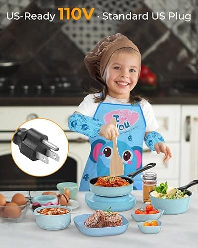 Gotoofun Kids Cooking Sets Real, Kid Safe Montessori Mini Tools Includes Stove Burner, Knife ect for Aged 8-12 Boys Girls Food Making, Easy for Beginners, Education Toys-Blue thumbnail 2