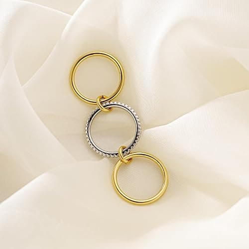 AllenCOCO 14K Gold Plated Stackable Rings, 3 Ring Set with CZ Cubic Zirconia, Gold & Silver Stacked, Interlocking Band for Women Statement thumbnail 6