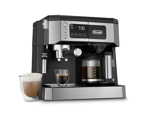De'Longhi All-in-One Combination Coffee Maker & Espresso Machine + Advanced Adjustable Milk Frother for Cappuccino & Latte + Glass Coffee Pot 10-Cup, COM532M black - Image 1