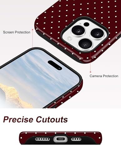Jusy Compatible with MagSafe Polka Dot Case for iPhone 15 Pro, Cute Christmas Polka Dots Magnetic Phone Case, Soft TPU and Hard PC Protective Phone Cover for Women Girls（Shiny） - Burgundy thumbnail 5