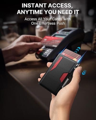 typecase Wallet for Men: Rfid-blocking with Money Clip Slim Leather Bifold ID Window Smart Pop Up Card Case Front Pocket Wallet with Gift Box (Carbon Fiber Black) thumbnail 3