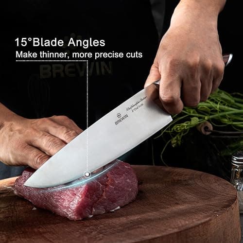 Brewin CHEFILOSOPHI Japanese Chef Knife Set 5 PCS with Elegant Red Pakkawood Handle Ergonomic Design,Professional Ultra Sharp Kitchen Knives for Cooking High Carbon Stainless Steel thumbnail 5