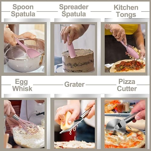 Silicone Cooking Kitchen Utensil Set, AIKKIL 43 Pcs Pink Cooking Utensils Set, Turner, Tongs, Spoon, Spatula, Kitchen Gadgets Tools Set For Nonstick Cookware, Heat Resistant (Dishwasher, BPA Free) thumbnail 5