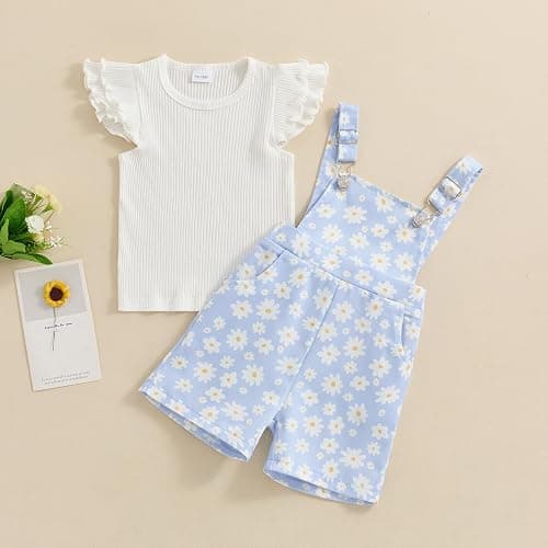 Kids Baby Girl Summer Clothes T-Shirt Tops Suspender Overalls Shorts Toddler Infant Outfit thumbnail 2