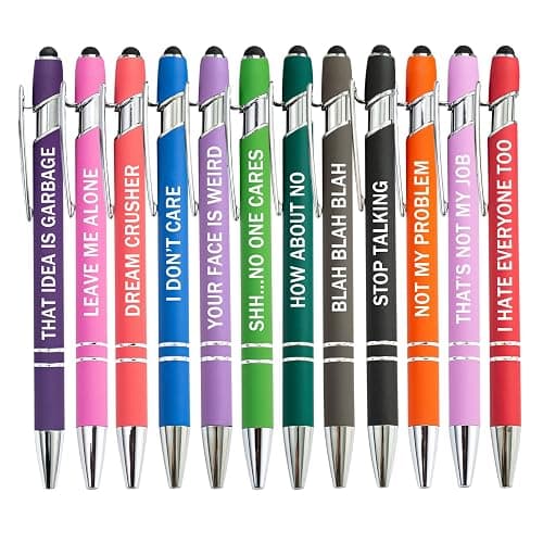 PASISIBICK 12 Pieces Funny Sarcastic Ballpoint Pens, Office Snarky Touch Screen Stylus Pen Encouraging, Black Ink (12 Color,Negative) thumbnail 5
