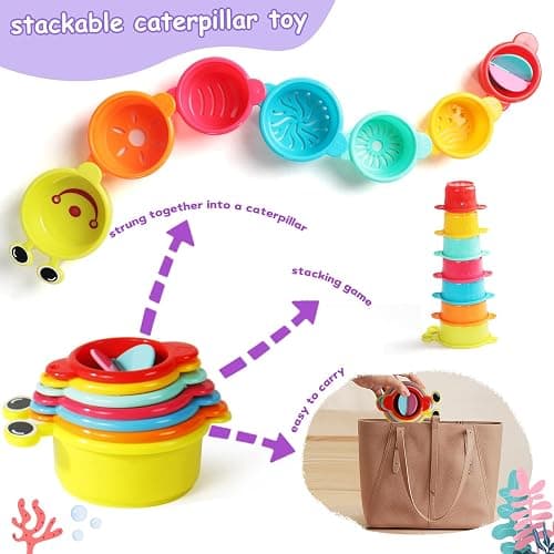 11 PCS Toddler Bath Toys for Kids Ages 1-3 Baby Shower Toys Mold Free Bathtub Toys for 12-18 Months Pool Water Table Sand Toys Stacking Cups & Floating Boats for Kids 2-4 Christmas Stocking Stuffers thumbnail 5